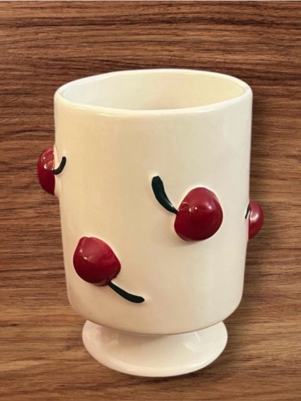 6 White Ceramic Vase with Red 3D Cherry Accents - Quantity 6